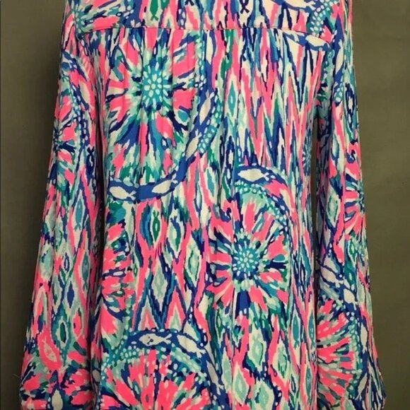NWT Lilly Pulitzer Top Lilias Pink Blue Tiki Shake It Long Sleeve Henley XS - Picture 5 of 9